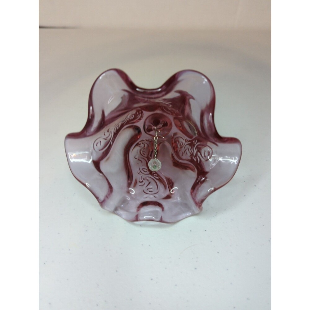 Vintage Fenton Art Glass Temple Dusty Rose Cabbage Bell Ruffled Base W/ Sticker - Picture 8 of 9